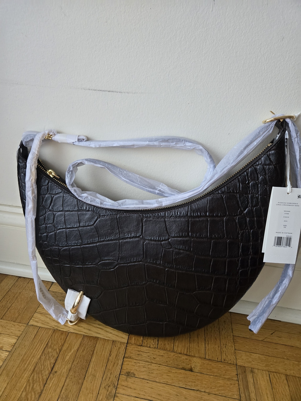 Brand New With Tags Tory Burch Crescent Croc-Embossed Pierce Shoulder Bag - Picture 2 of 3